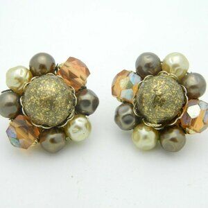 Japan Faux Pearl Gold Art Glass Bead Beaded Clip